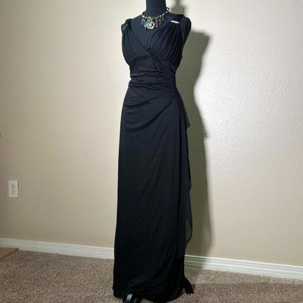 Black Whimsygoth Fairycore Wrap Maxi Dress with Ruffles – Gothic Romantic Midi